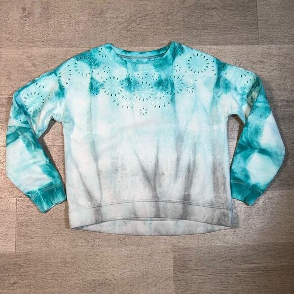 Boden Arabella Eyelet Ombré Tie-dyed Crewneck Pullover Sweatshirt, Women’s Small - Picture 2 of 13